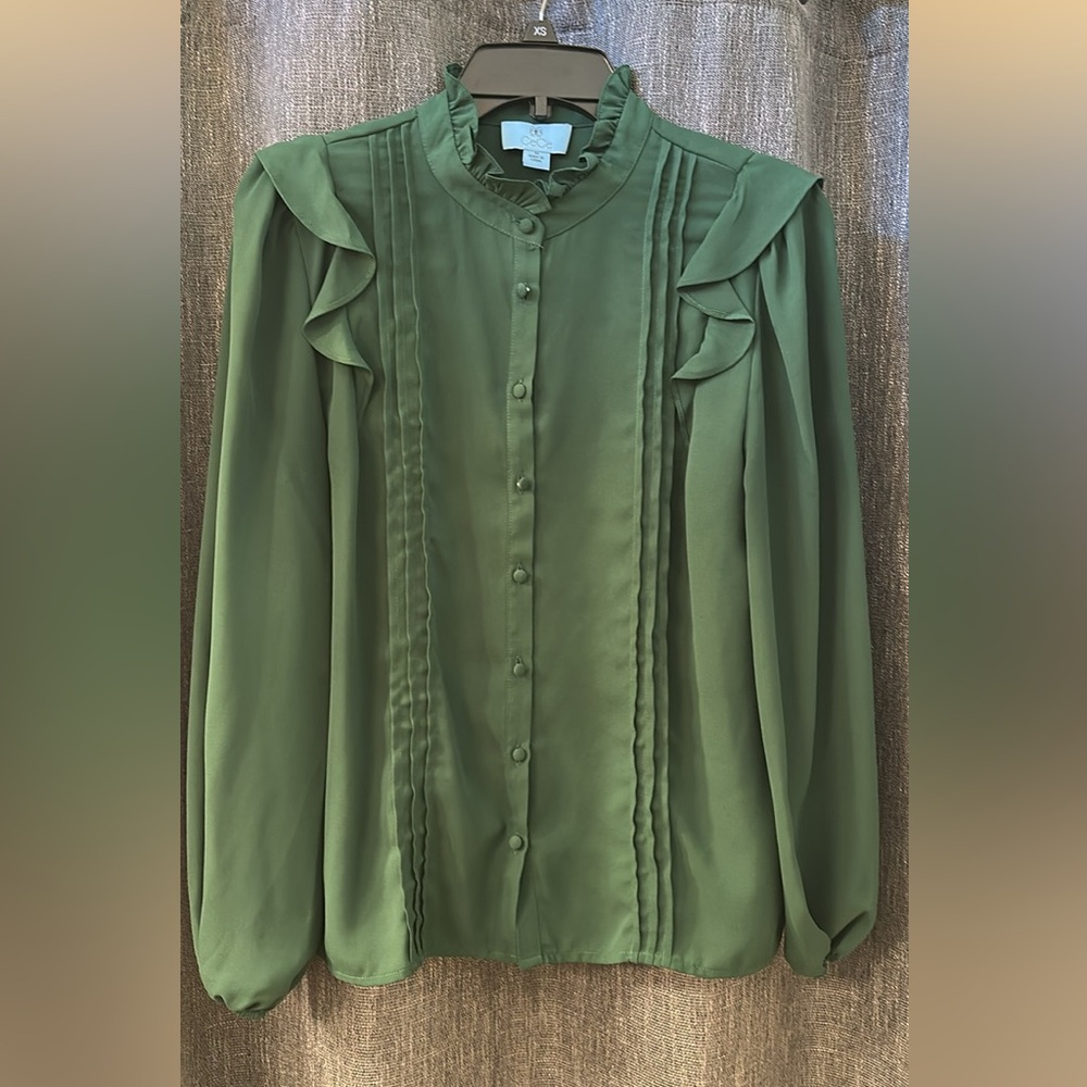 CeCe Top Medium Green Long-sleeved